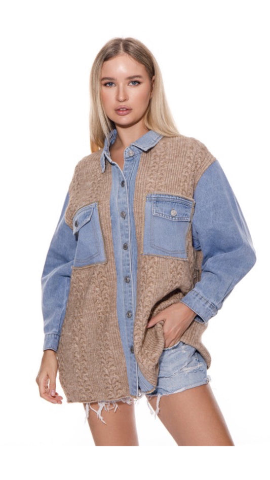 NC knit denim cardigan