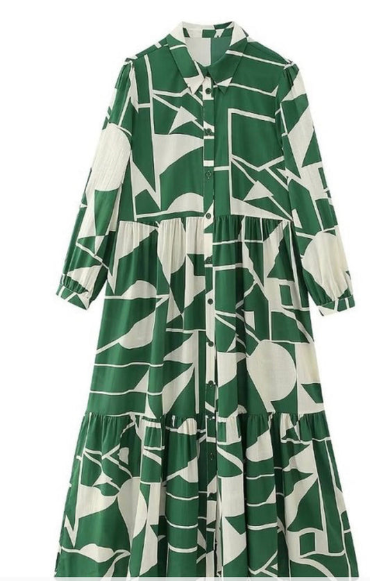 Geometric Green Maxi Dress